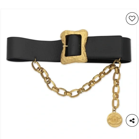 CHANEL Vintage Karl Lagerfeld 1993 Wide Black belt 24k gold plated - Picture 5 of 17